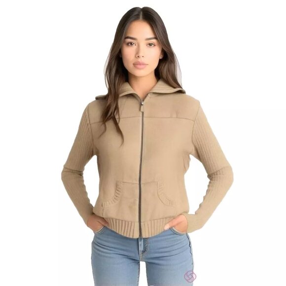 Ralph Lauren Cream Khaki Jacket Coat Faux Suede & Sweater Petite Large NWOT - Picture 1 of 10